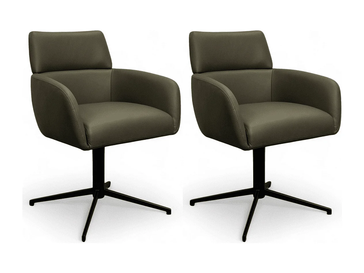 Esszimmerstühle 2er Set Marco - Leder & Metall - Olivgrün