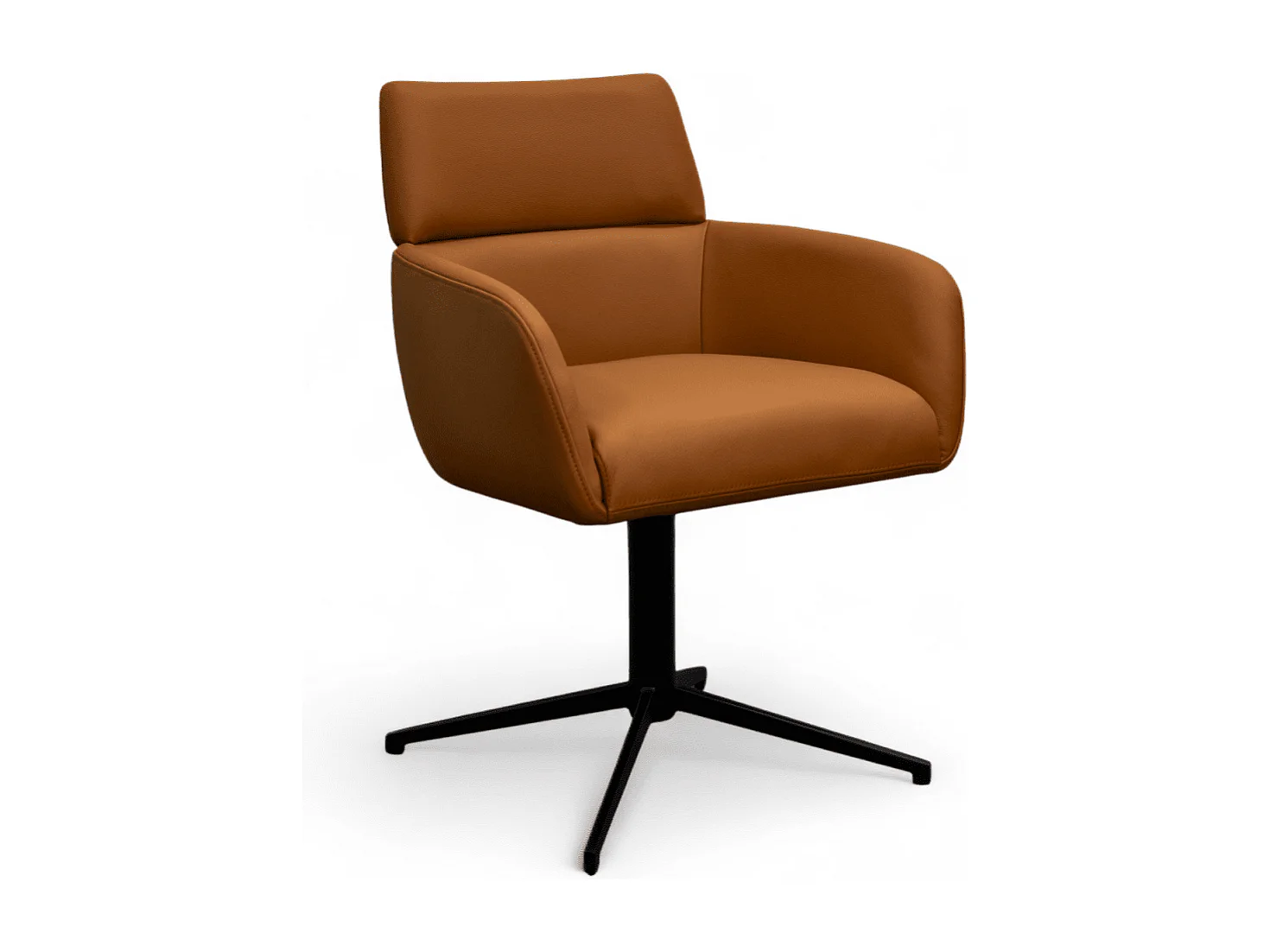 Esszimmerstühle 4er Set Marco - Leder & Metall - Cognacbraun