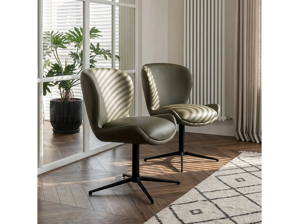 Esszimmerstühle 4er Set Nicklas - Leder & Metall - Olivgrün