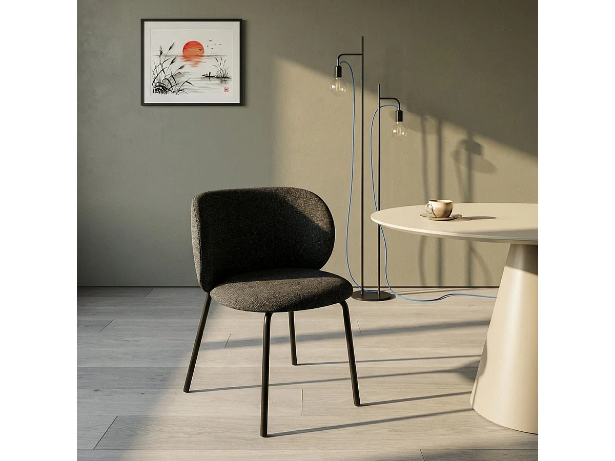 Esszimmerstühle 6er Set Nanna - Stoff (Bouclé) & Metall - Schwarz