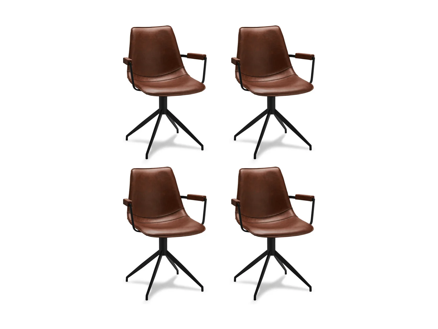Esszimmerstühle 4er Set Isabel - Kunstleder & Metall - Cognacbraun