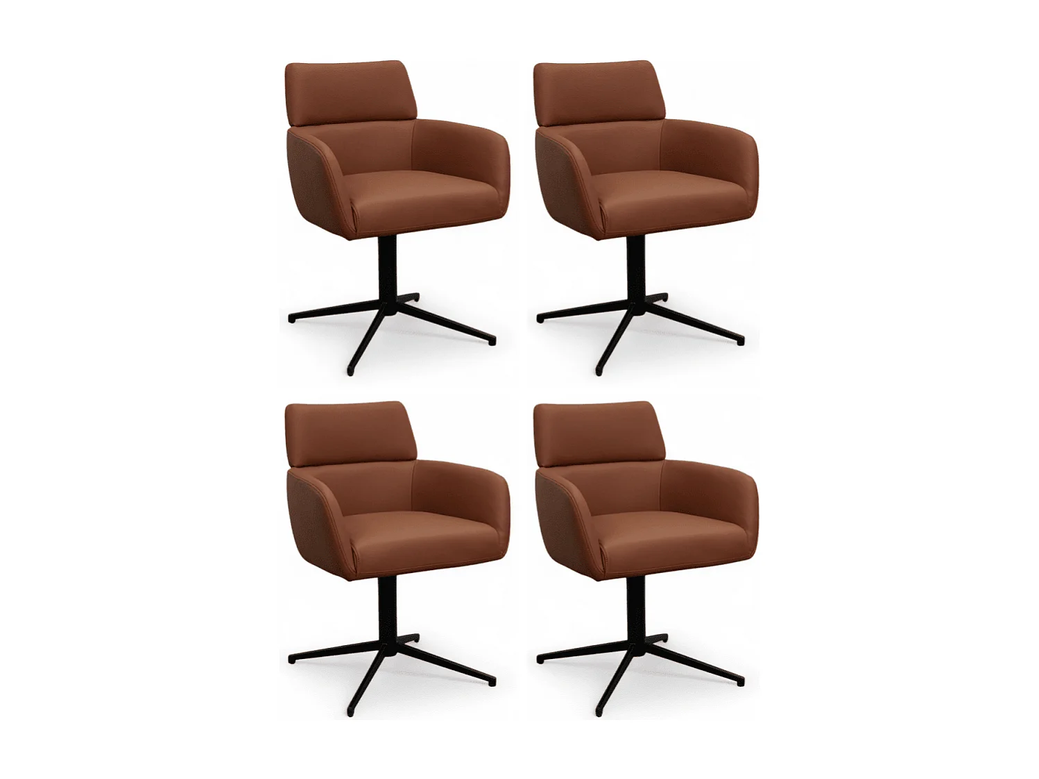 Esszimmerstühle 4er Set Marco - Leder & Metall - Dunkelbraun