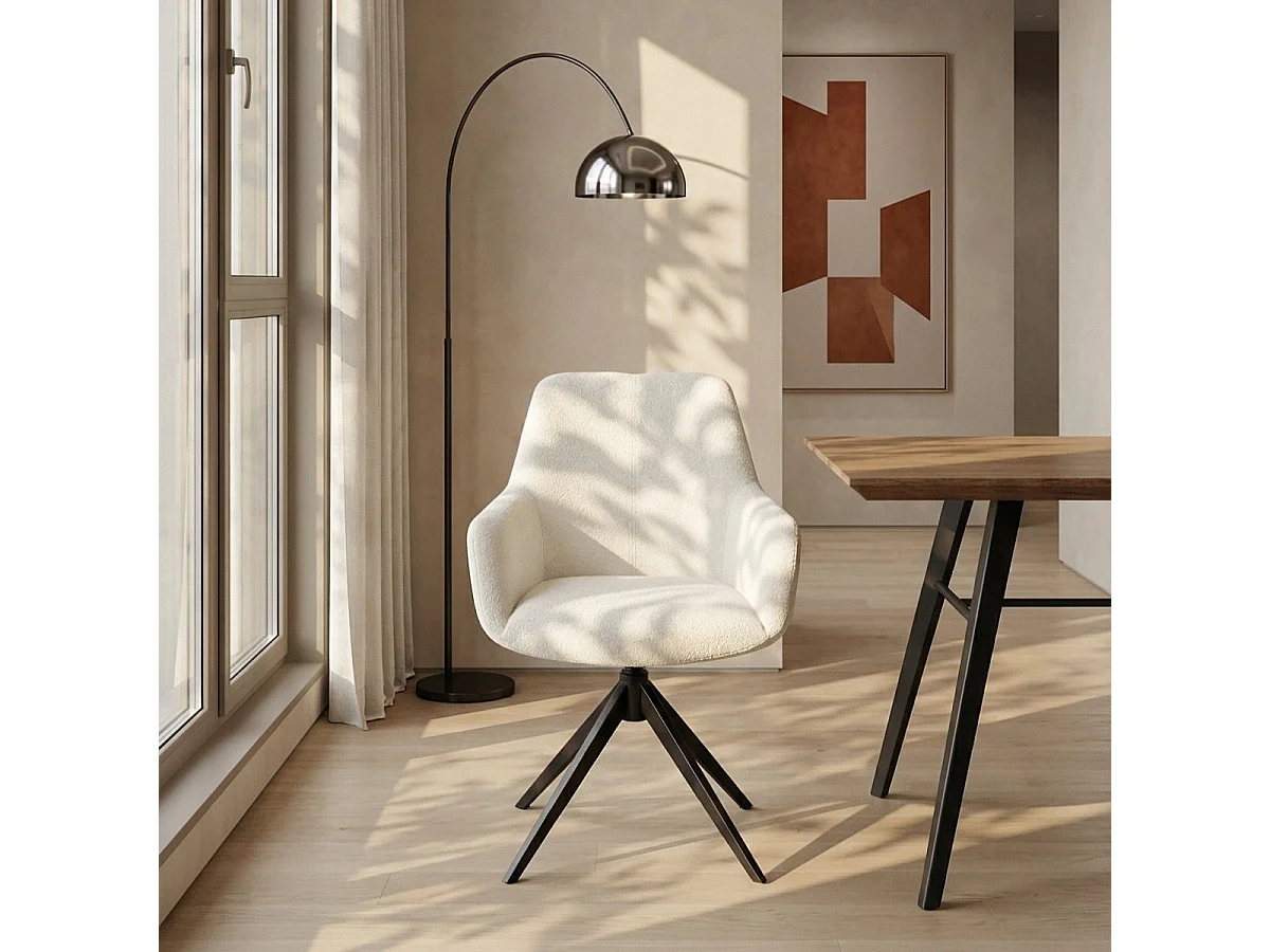 Esszimmerstühle 4er Set Helena - Stoff (Bouclé) & Metall - Cremeweiß