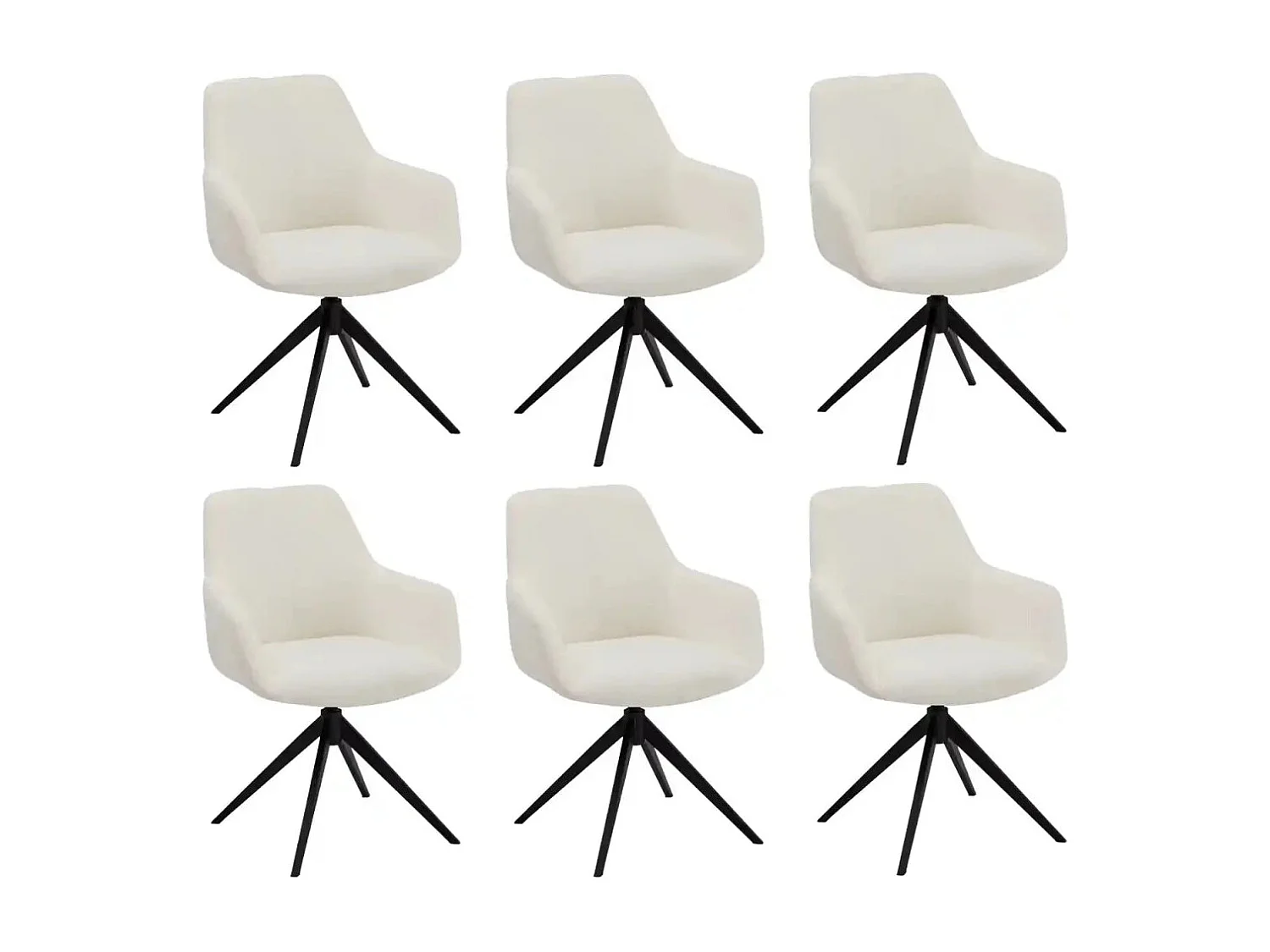 Esszimmerstühle 6er Set Helena - Stoff (Bouclé) & Metall - Cremeweiß