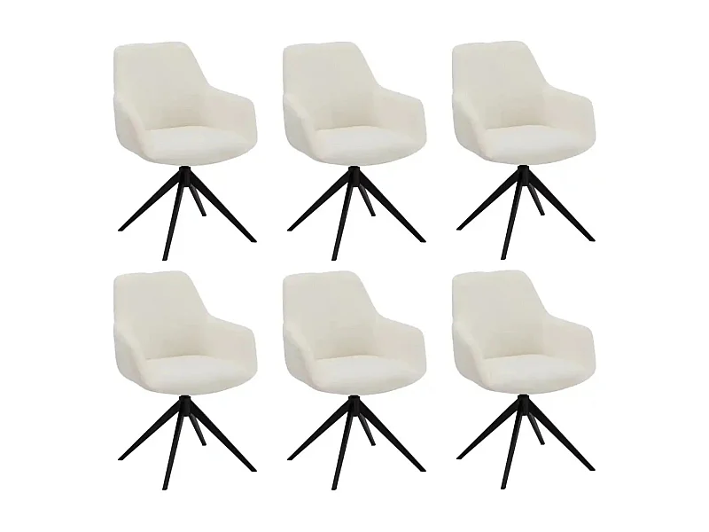 Esszimmerstühle 6er Set Helena - Stoff (Bouclé) & Metall - Cremeweiß