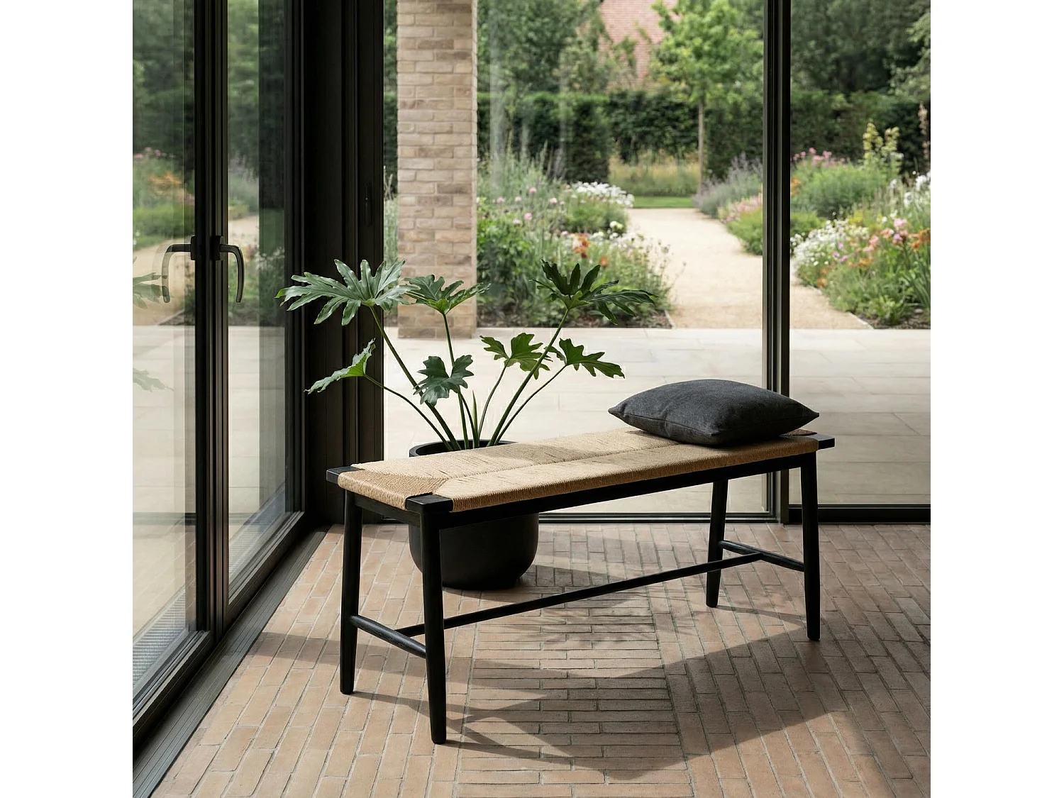 Sitzbank 110 cm Prime - Papiergarn & Massives Eichenholz - Schwarz