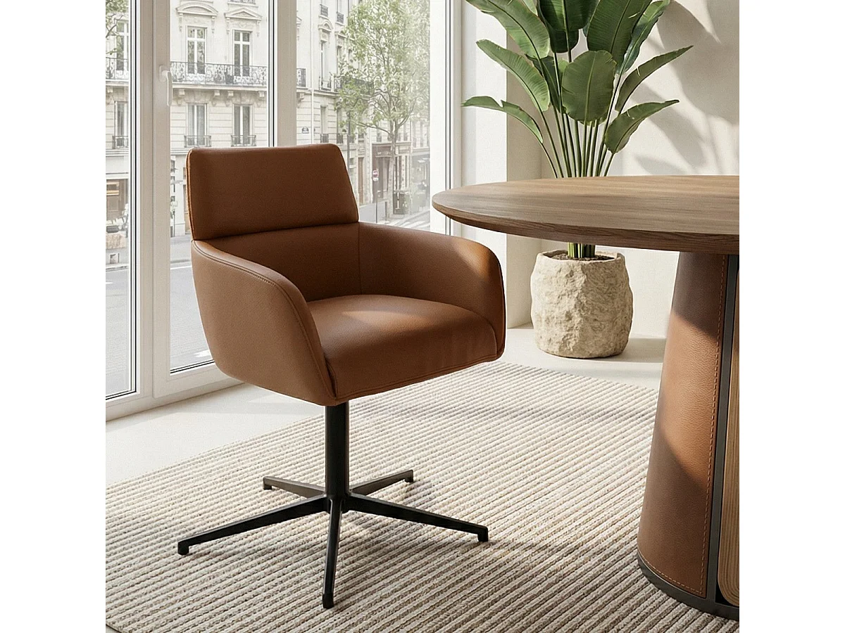 Esszimmerstuhl  Marco - Leder & Metall - Cognacbraun