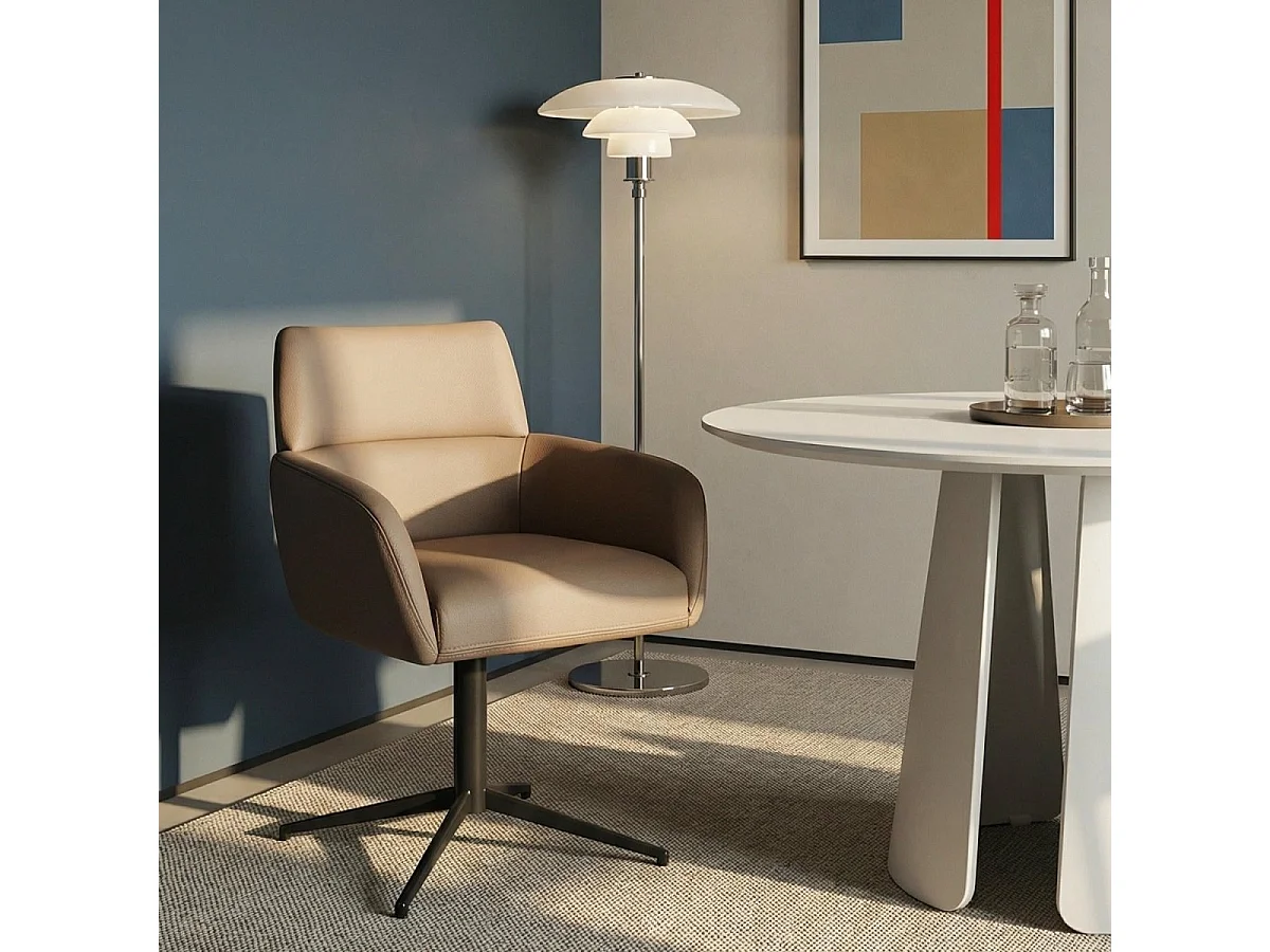 Esszimmerstuhl  Marco - Leder & Metall - Taupe