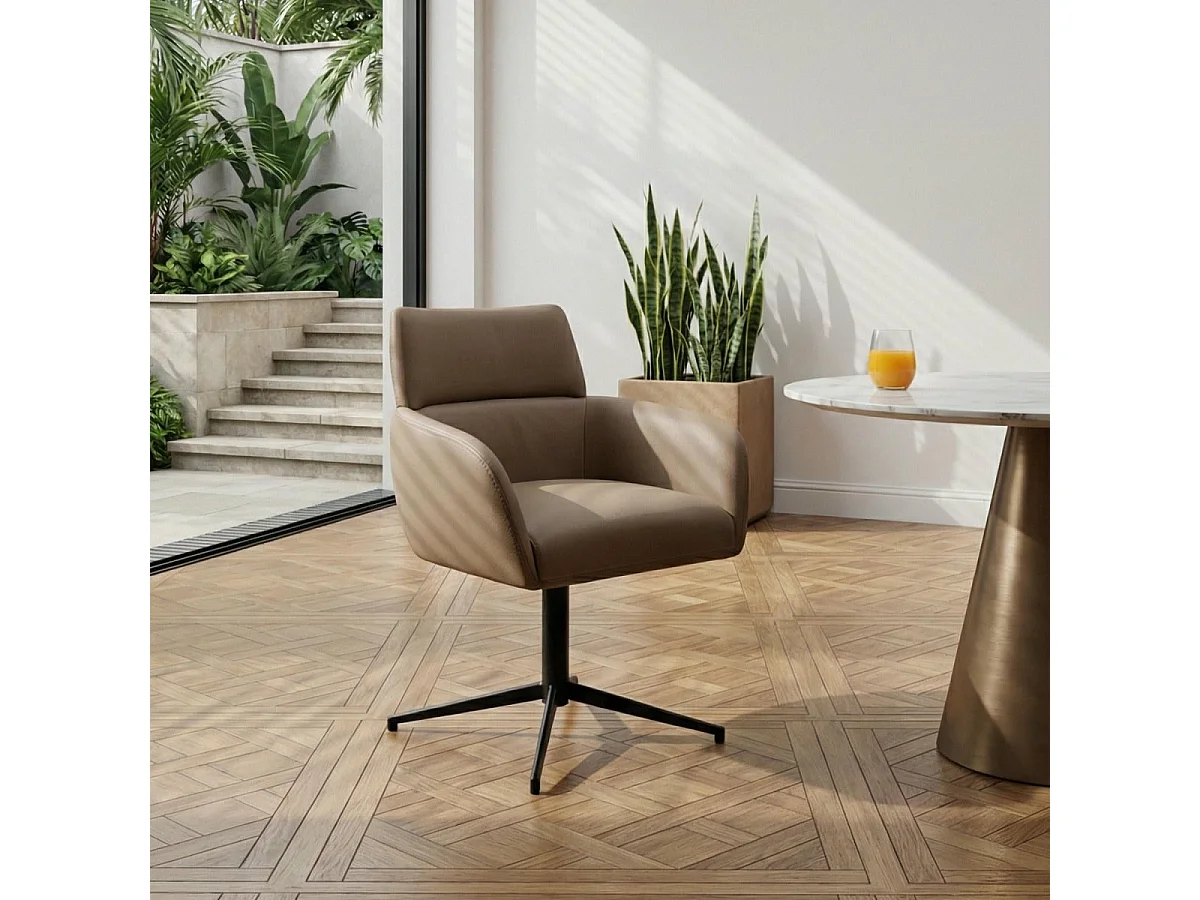 Esszimmerstuhl  Marco - Leder & Metall - Taupe