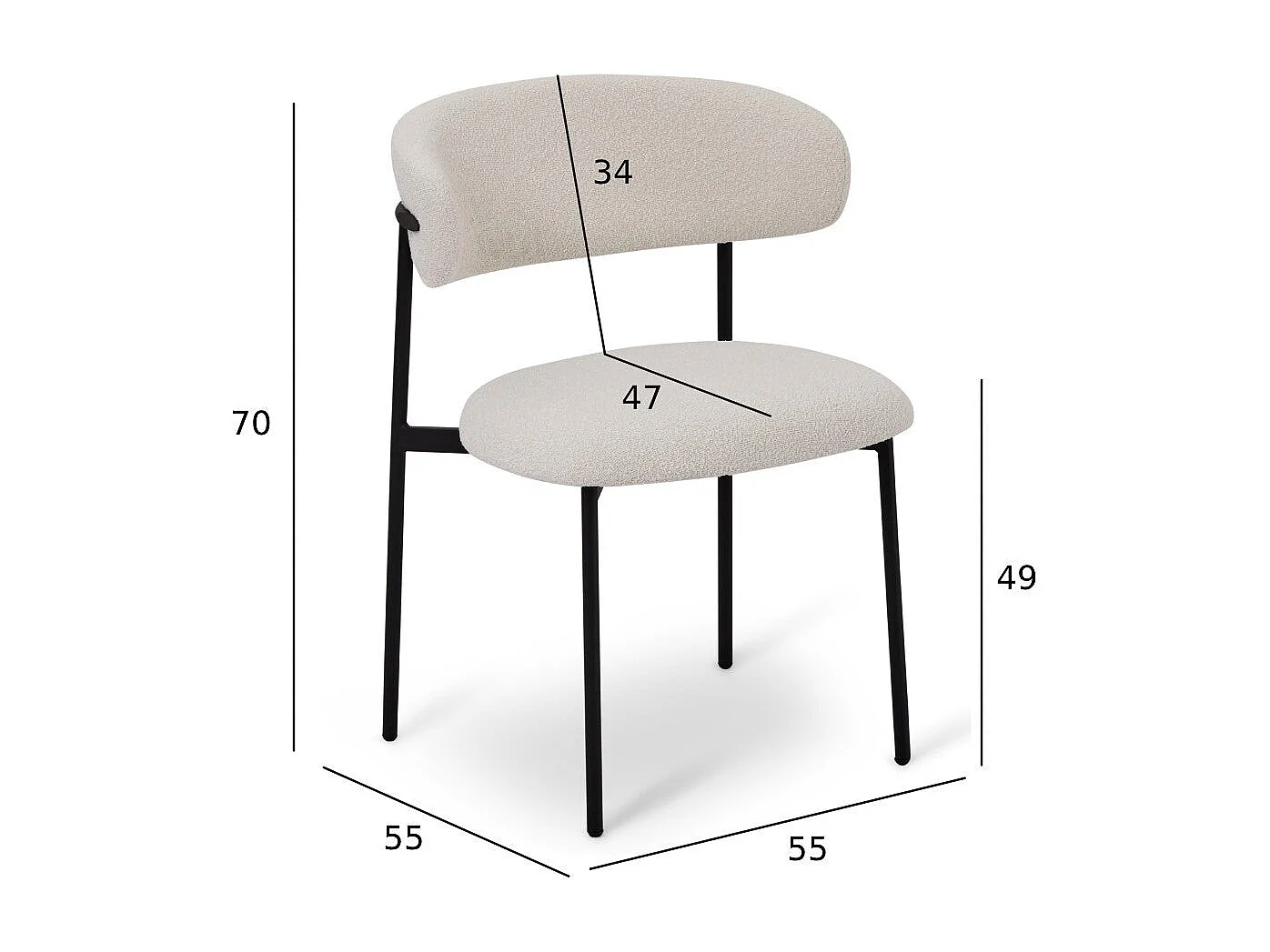 Esszimmerstühle 4er Set Diana - Stoff (Bouclé) & Metall - Cremeweiß