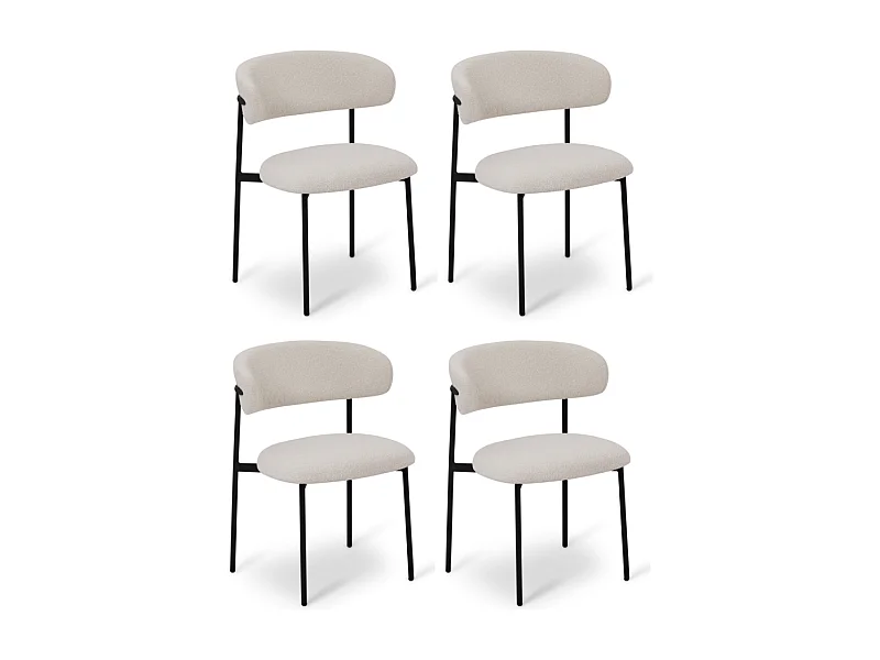 Esszimmerstühle 4er Set Diana - Stoff (Bouclé) & Metall - Cremeweiß