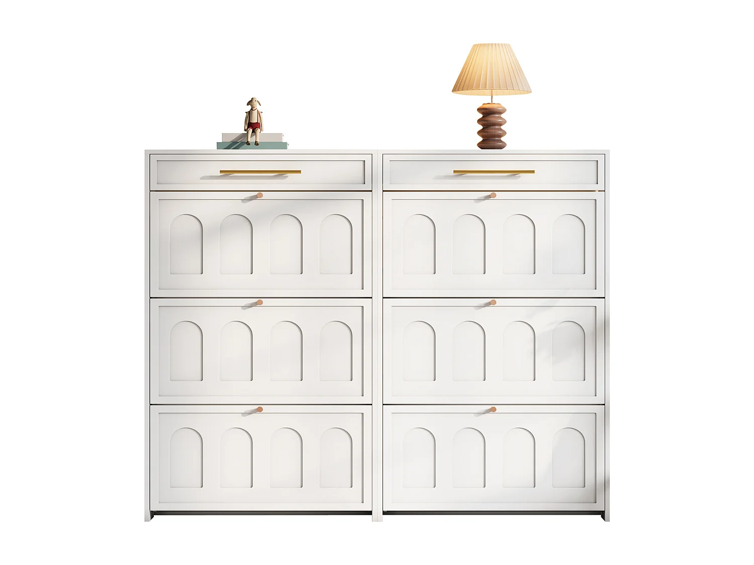 Meuble à chaussures 2 pièces 140x25x123,5 cm - 6 portes abattantes et 2 tiroirs - 12 étagères - MDF - Blanc