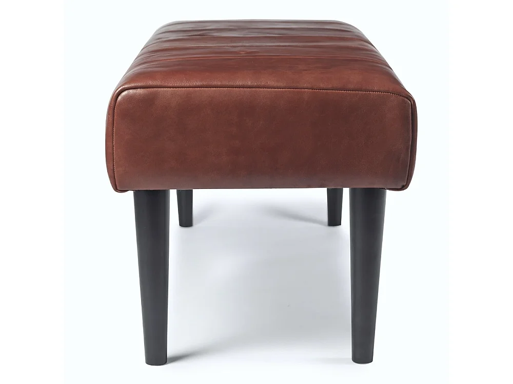 Sitzbank 92 cm Athea - Leder & MDF, Massivholz, Schaumstoff - Braun