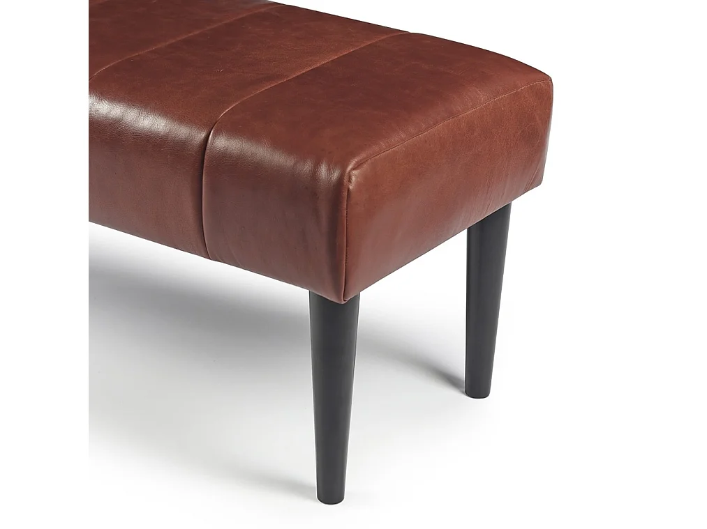 Sitzbank 92 cm Athea - Leder & MDF, Massivholz, Schaumstoff - Braun