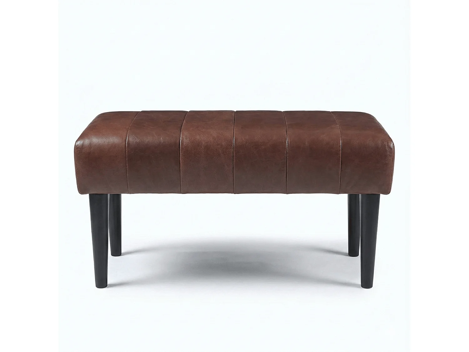 Sitzbank 92 cm Athea - Leder & MDF, Massivholz, Schaumstoff - Braun