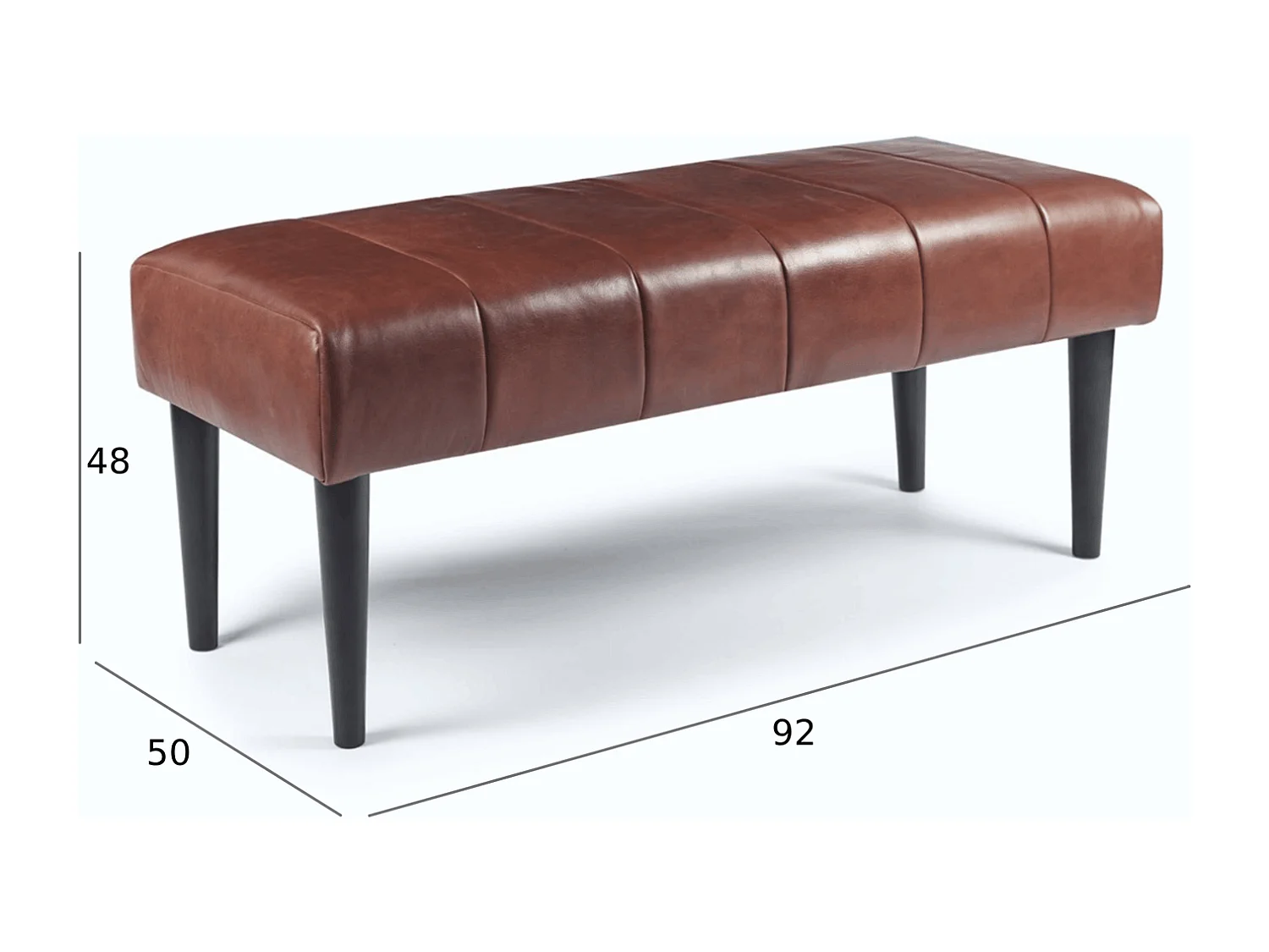 Sitzbank 92 cm Athea - Leder & MDF, Massivholz, Schaumstoff - Braun