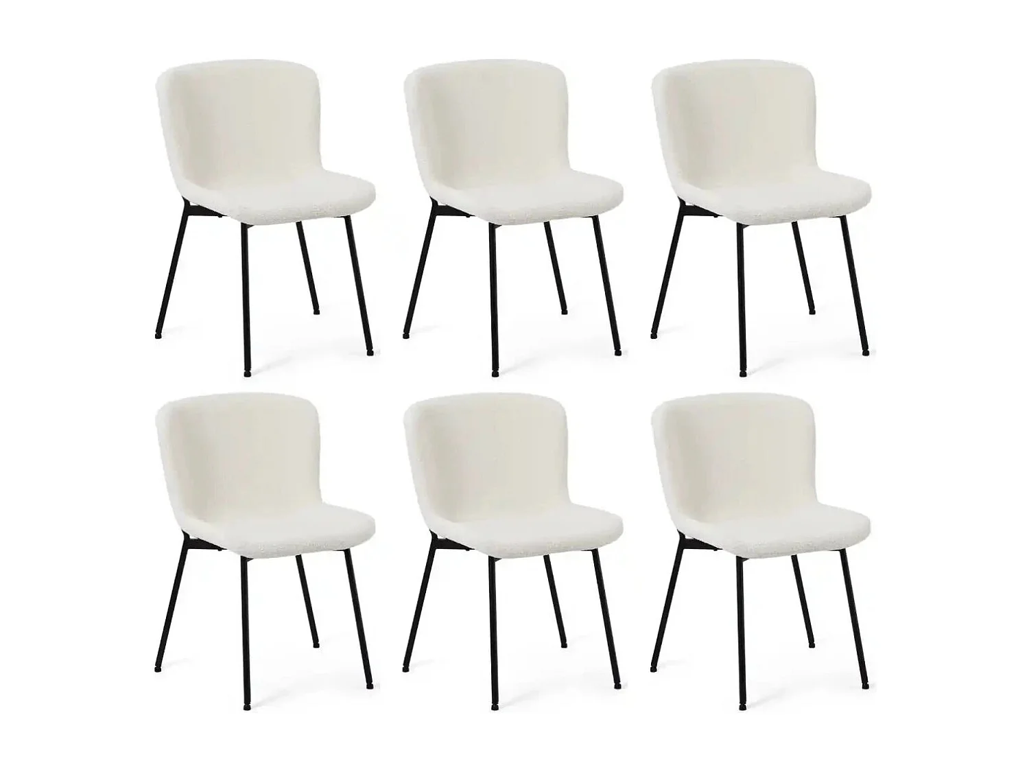 Esszimmerstühle 6er Set Teddy - Stoff (Bouclé) & Metall - Cremeweiß