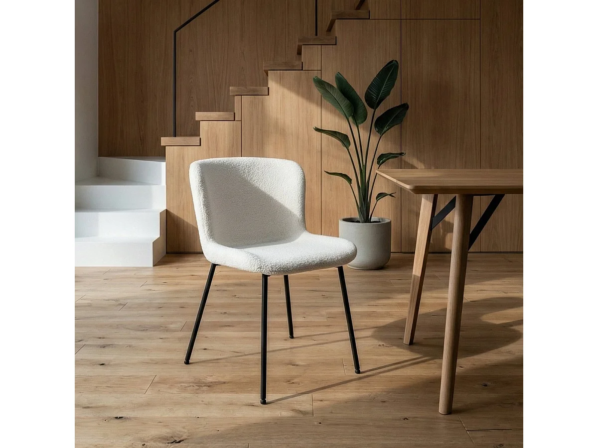 Esszimmerstühle 6er Set Teddy - Stoff (Bouclé) & Metall - Cremeweiß