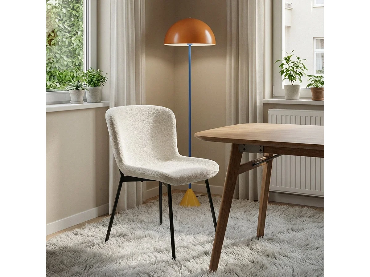 Esszimmerstühle 6er Set Teddy - Stoff (Bouclé) & Metall - Cremeweiß