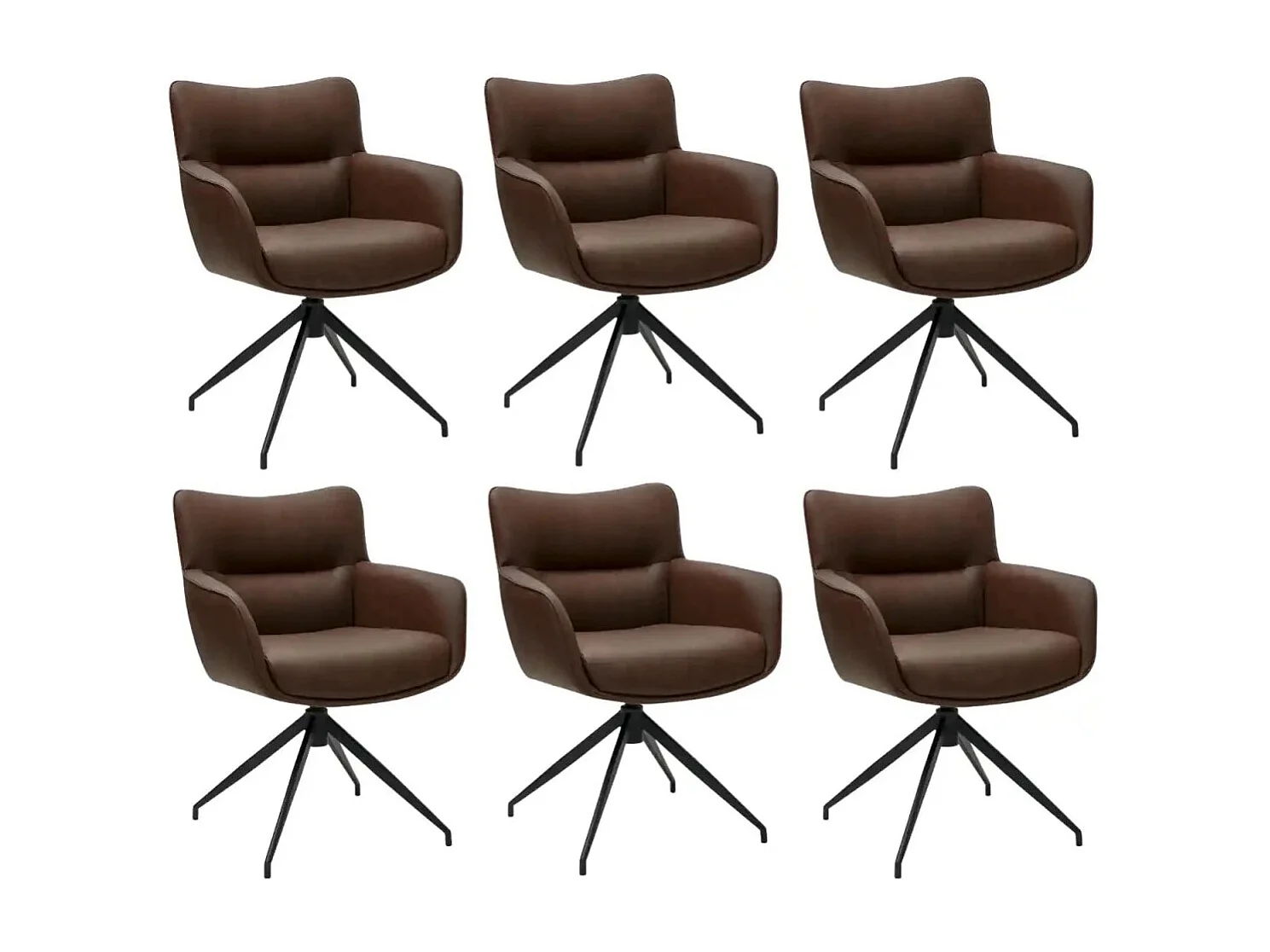 Esszimmerstühle 6er Set Jessica - Kunstleder & Metall - Cognacbraun