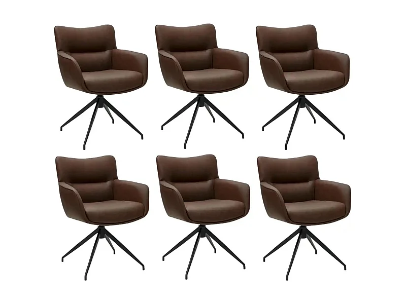 Esszimmerstühle 6er Set Jessica - Kunstleder & Metall - Cognacbraun