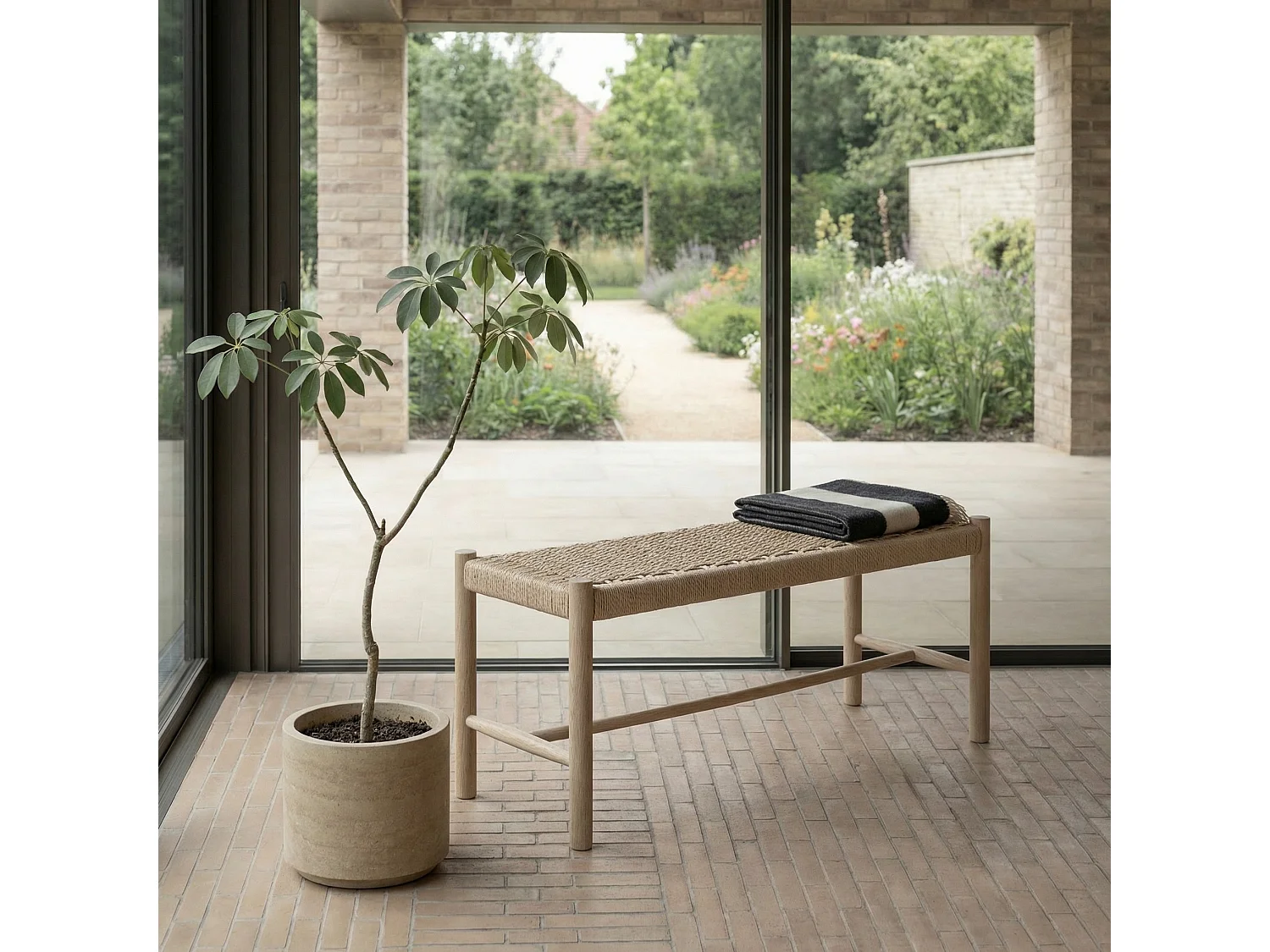 Sitzbank 90 cm Shine - Papiergarn & Massives Eichenholz - Eiche bianco