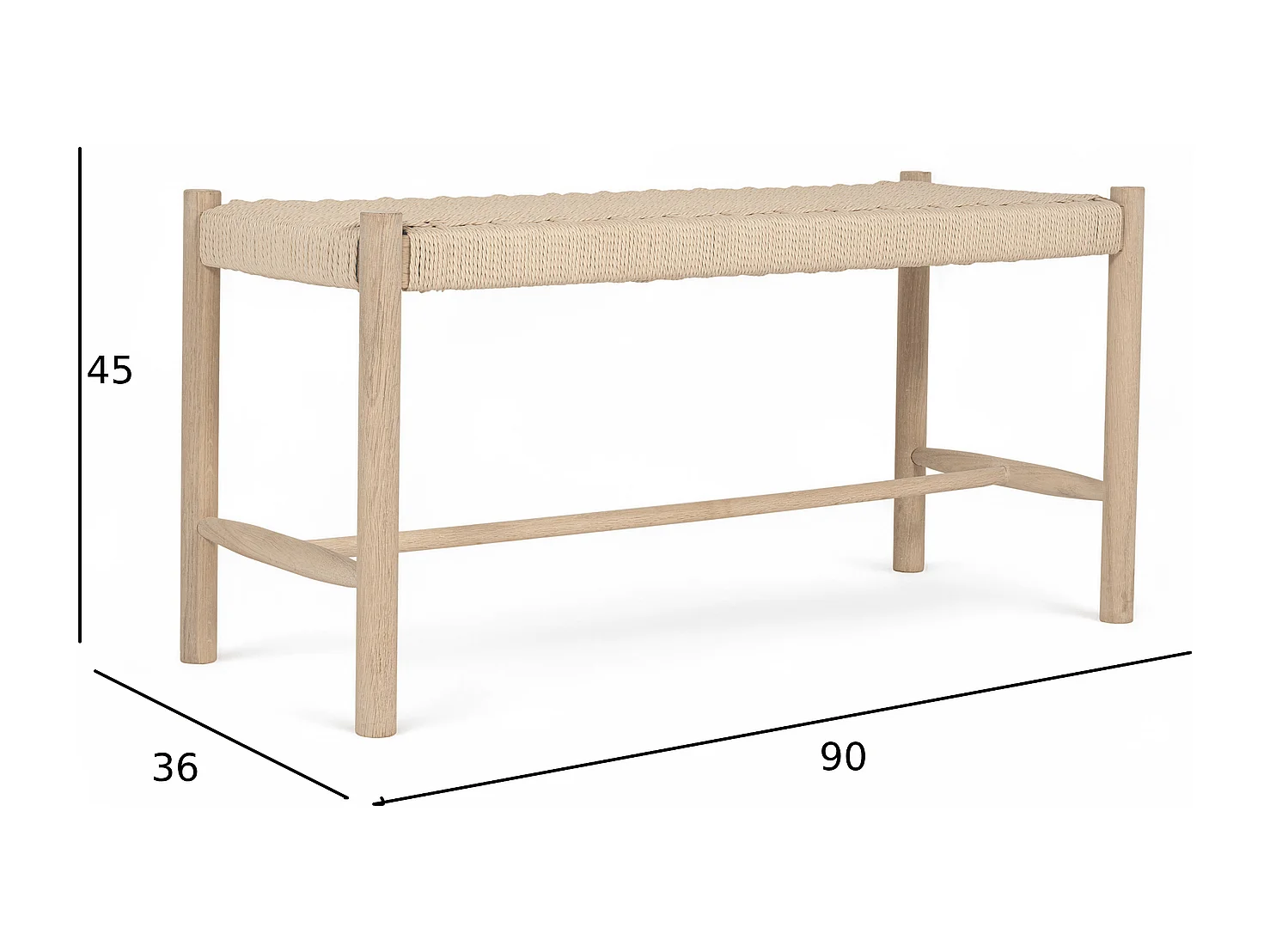 Sitzbank 90 cm Shine - Papiergarn & Massives Eichenholz - Eiche bianco