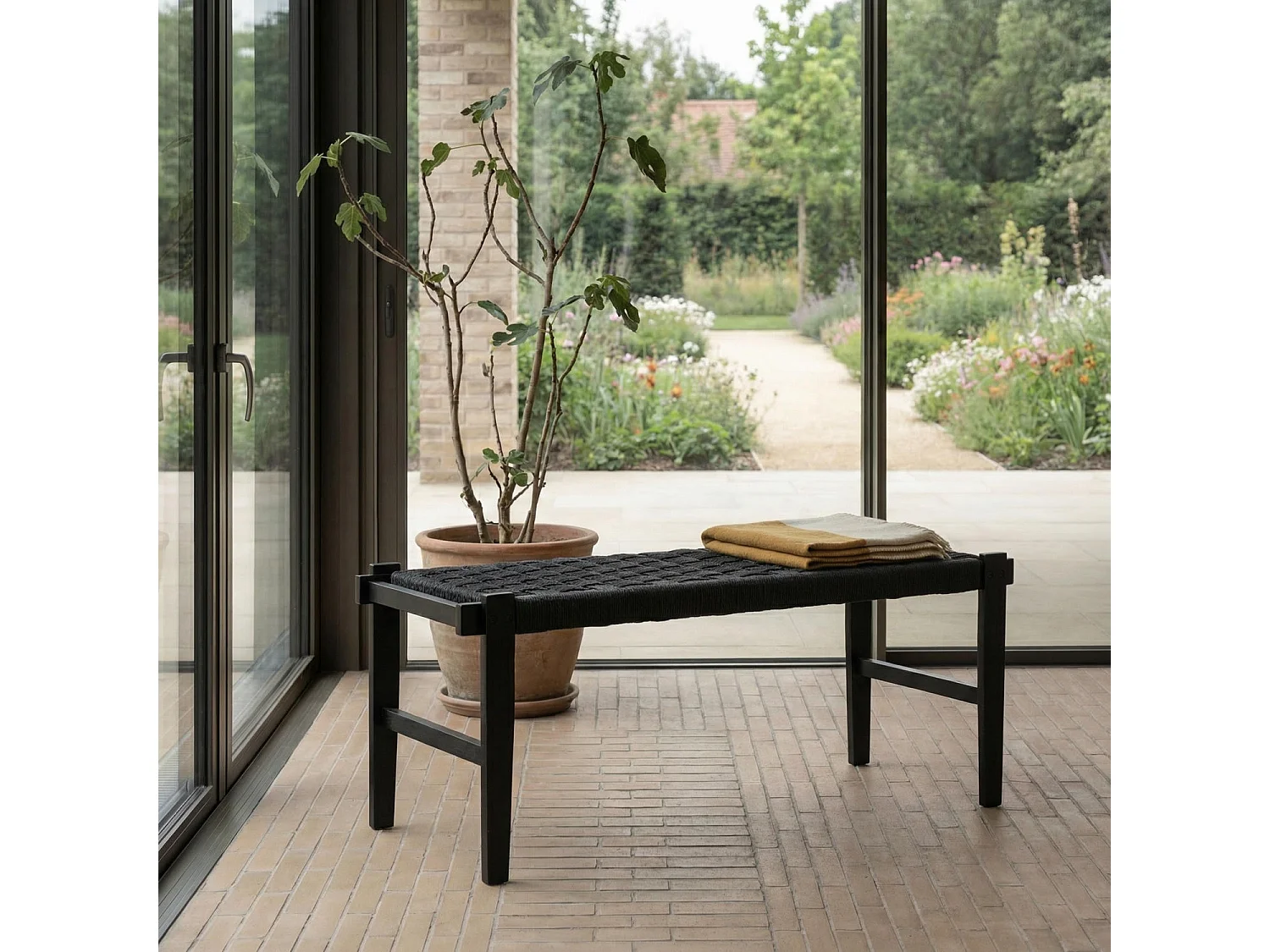 Sitzbank 110 cm Nobel - Papiergarn & Massives Eichenholz - Schwarz