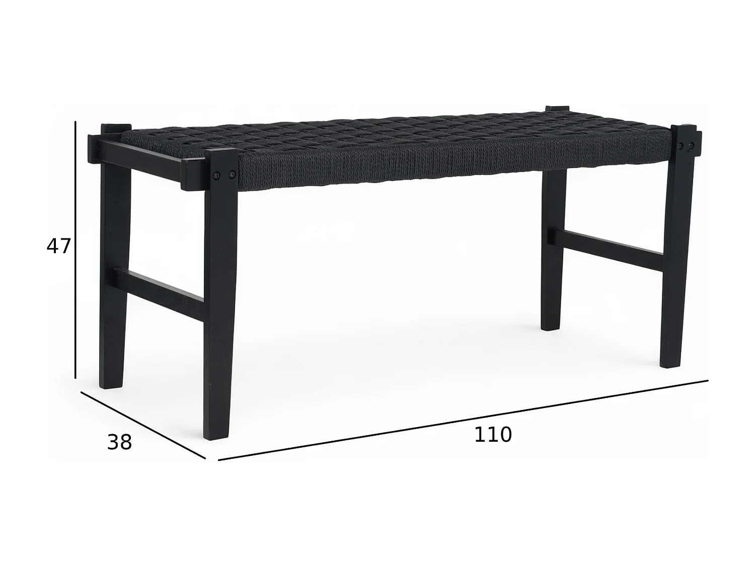 Sitzbank 110 cm Nobel - Papiergarn & Massives Eichenholz - Schwarz