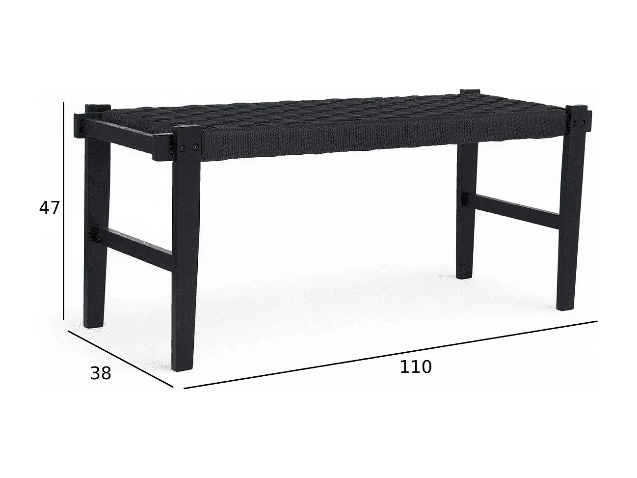 Sitzbank 110 cm Nobel - Papiergarn & Massives Eichenholz - Schwarz