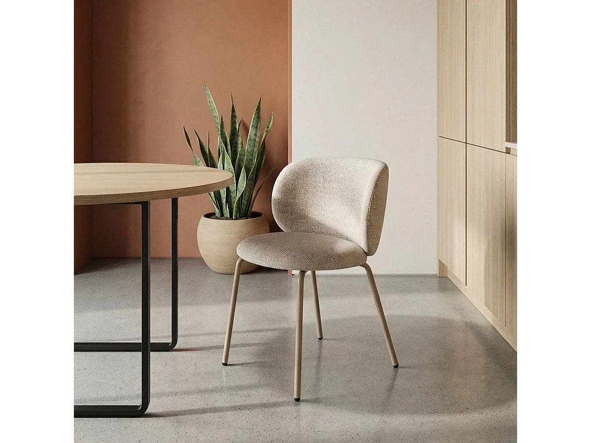 Esszimmerstühle 6er Set Nanna - Stoff (Bouclé) & Metall - Beige