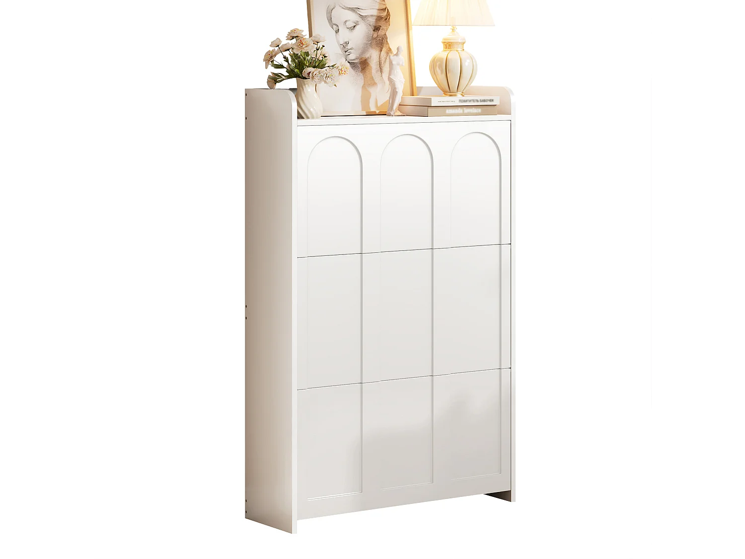 Meuble à chaussures 70x25x120 cm - avec 6 compartiments - 3 portes abattantes - MDF - Blanc