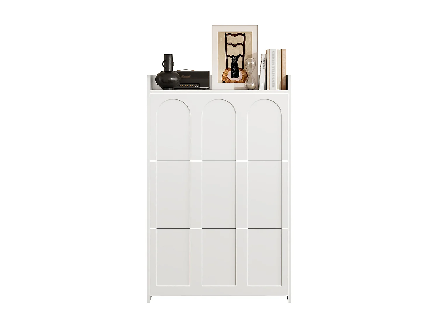 Meuble à chaussures 70x25x120 cm - avec 6 compartiments - 3 portes abattantes - MDF - Blanc