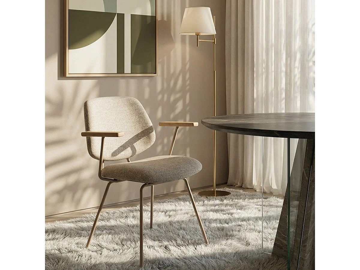 Esszimmerstühle 2er Set Sofia - Stoff (Bouclé) & Metall - Beige