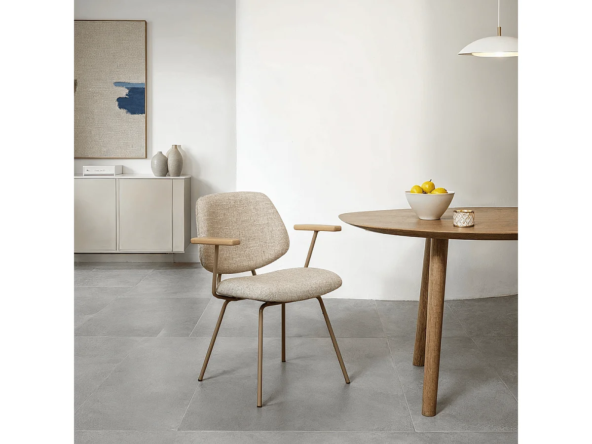 Esszimmerstühle 2er Set Sofia - Stoff (Bouclé) & Metall - Beige