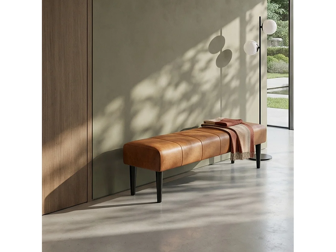 Sitzbank 120 cm Athea - Leder & MDF, Massivholz, Schaumstoff - Cognacbraun