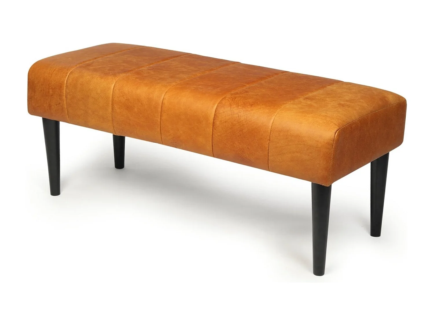 Sitzbank 120 cm Athea - Leder & MDF, Massivholz, Schaumstoff - Cognacbraun