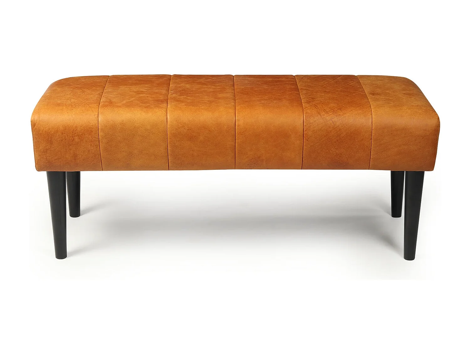 Sitzbank 120 cm Athea - Leder & MDF, Massivholz, Schaumstoff - Cognacbraun