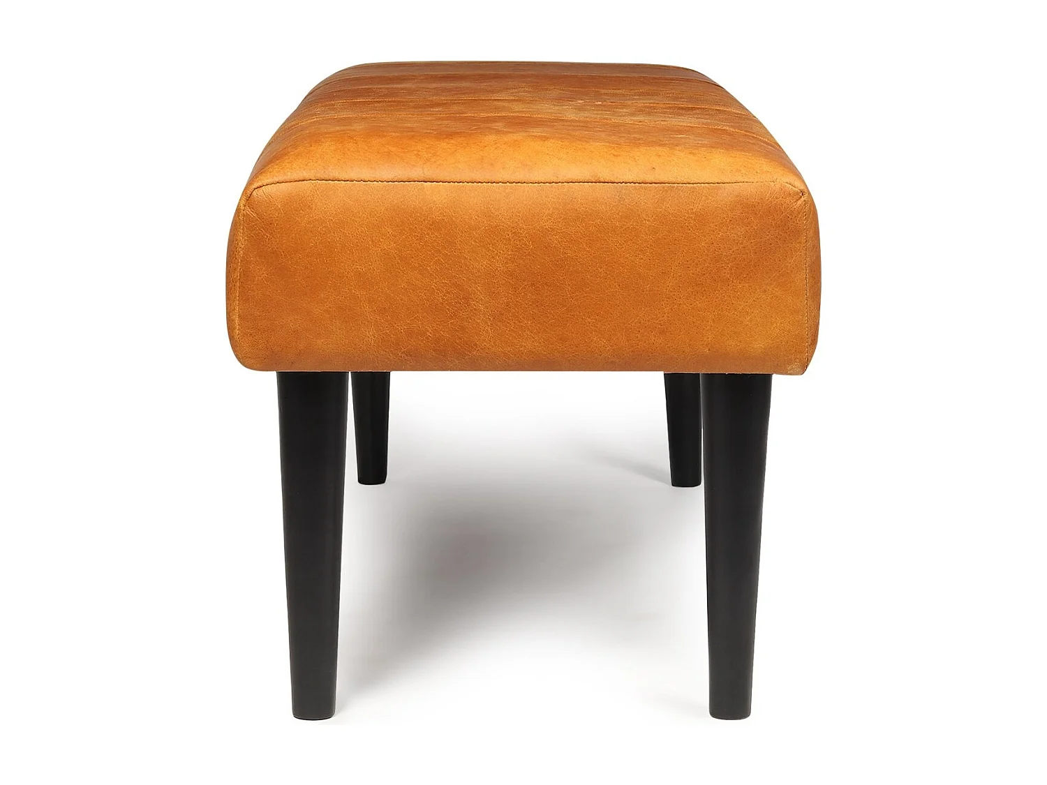 Sitzbank 120 cm Athea - Leder & MDF, Massivholz, Schaumstoff - Cognacbraun