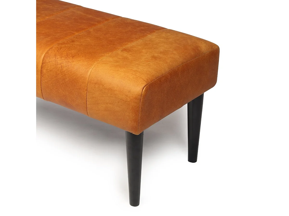 Sitzbank 120 cm Athea - Leder & MDF, Massivholz, Schaumstoff - Cognacbraun