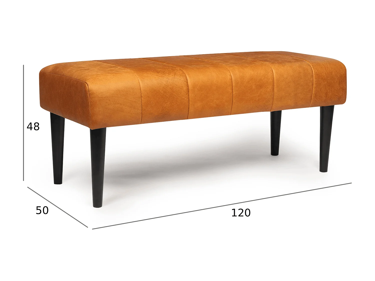 Sitzbank 120 cm Athea - Leder & MDF, Massivholz, Schaumstoff - Cognacbraun