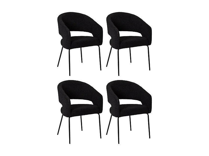 Esszimmerstühle 4er Set Natalie - Stoff (Bouclé) & Metall - Schwarz