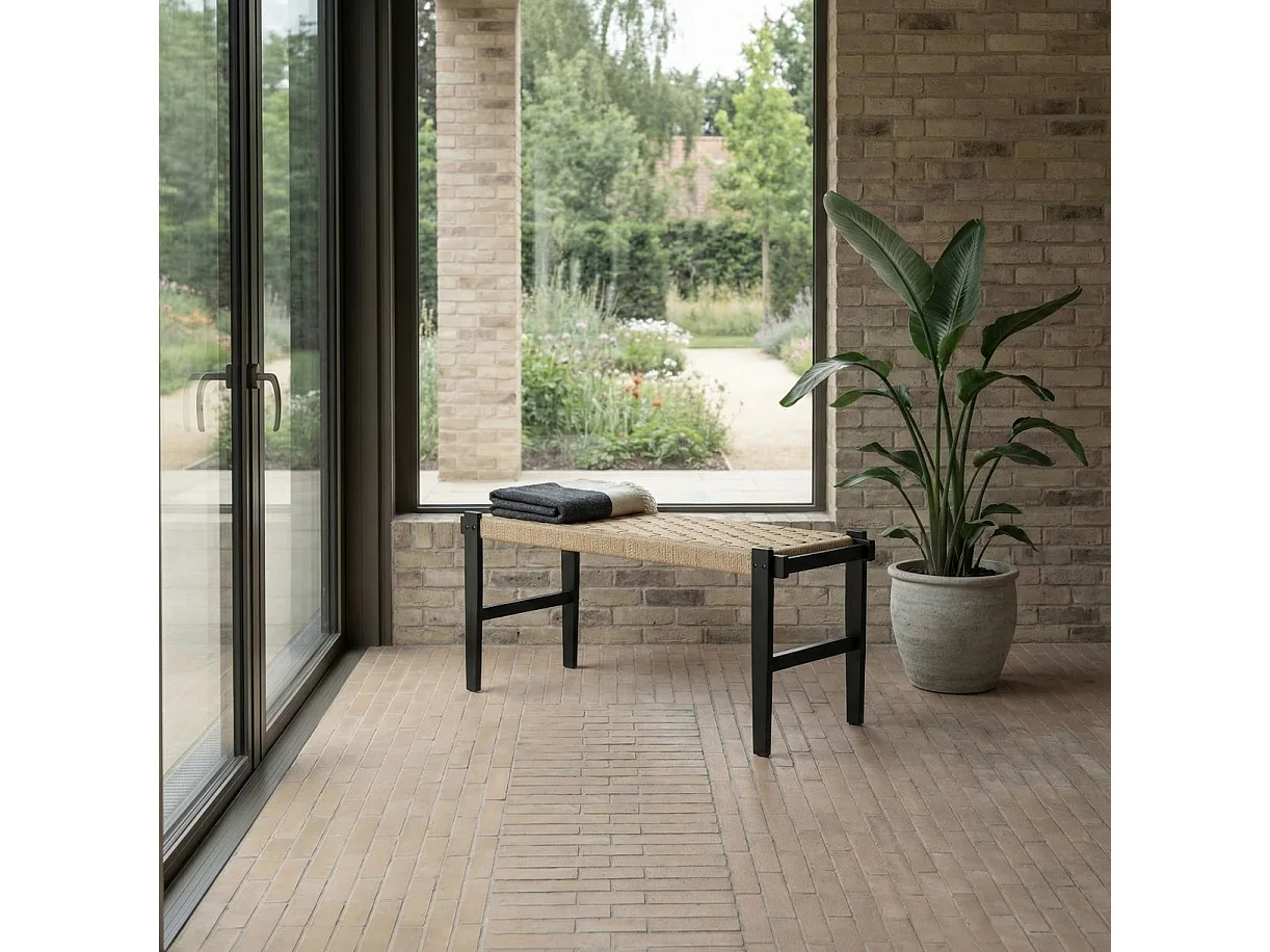 Sitzbank 110 cm Nobel - Papiergarn & Massives Eichenholz - Schwarz