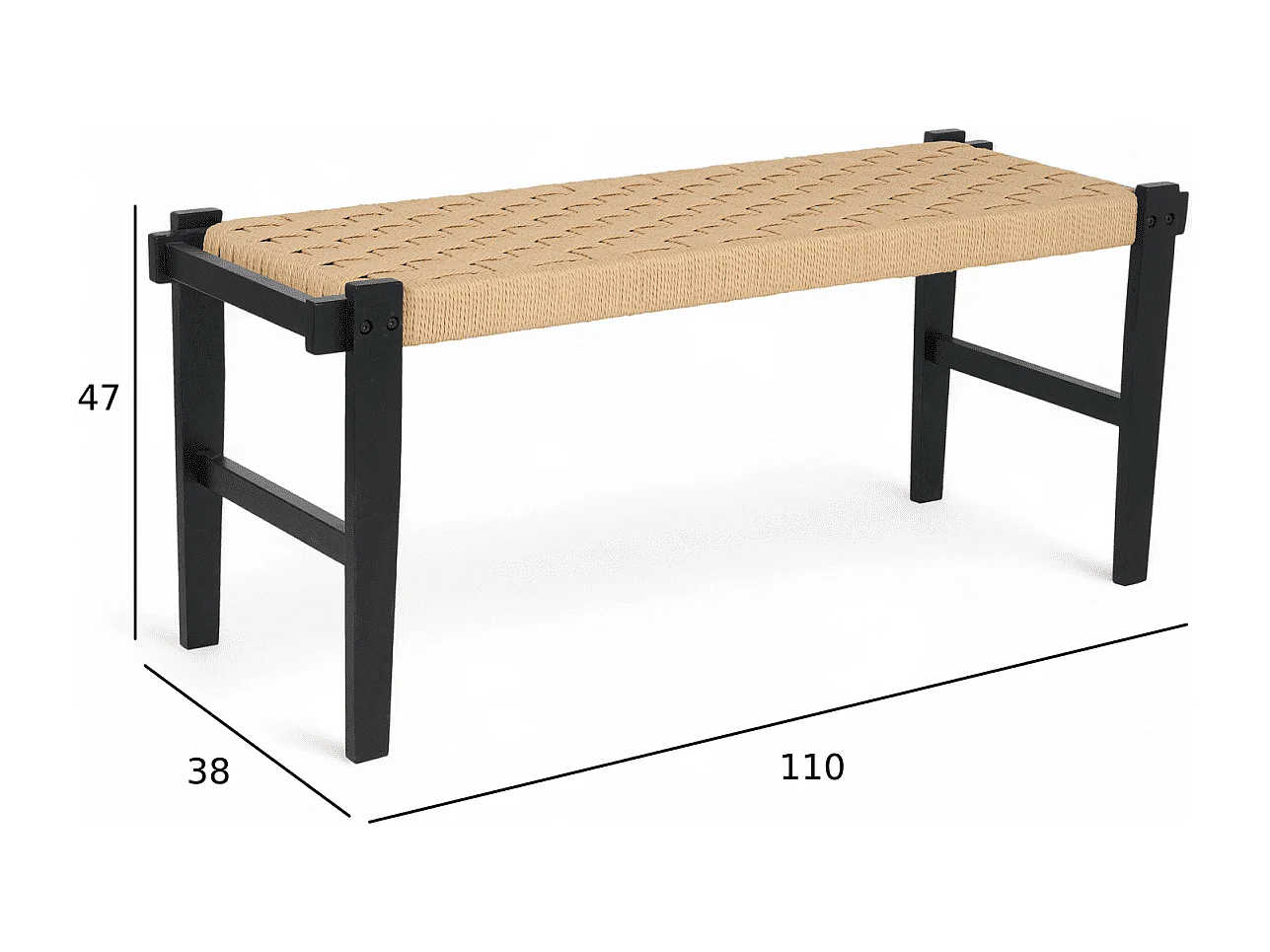 Sitzbank 110 cm Nobel - Papiergarn & Massives Eichenholz - Schwarz