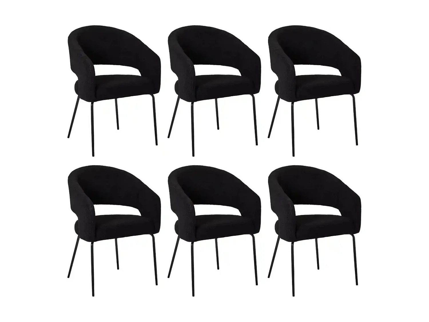 Esszimmerstühle 6er Set Natalie - Stoff (Bouclé) & Metall - Schwarz