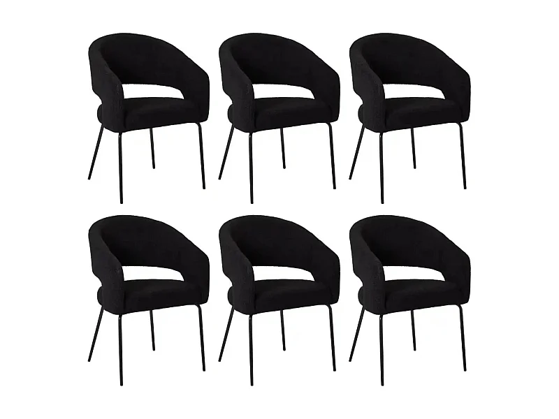 Esszimmerstühle 6er Set Natalie - Stoff (Bouclé) & Metall - Schwarz