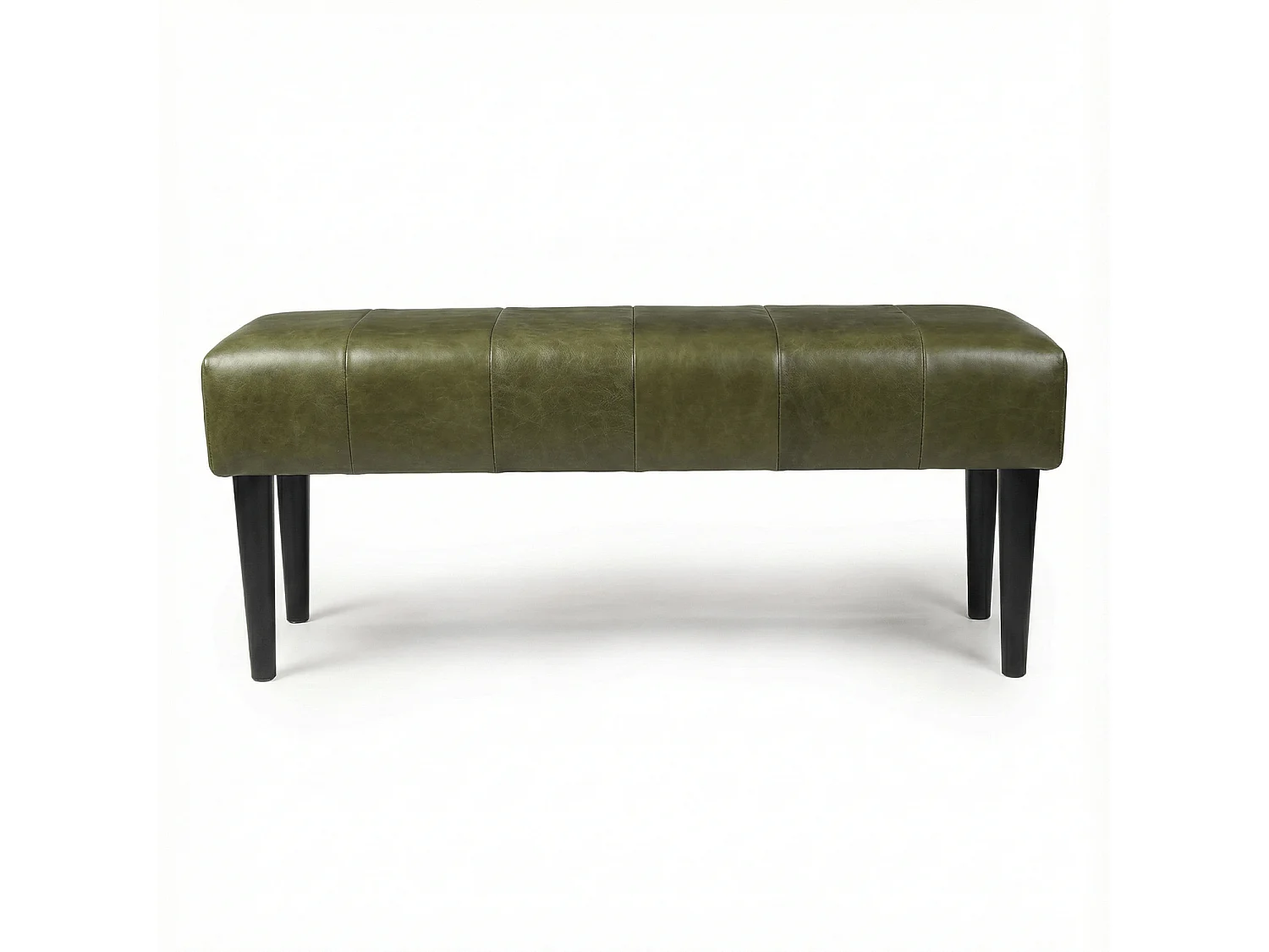 Sitzbank 120 cm Athea - Leder & MDF, Massivholz, Schaumstoff - Olivgrün