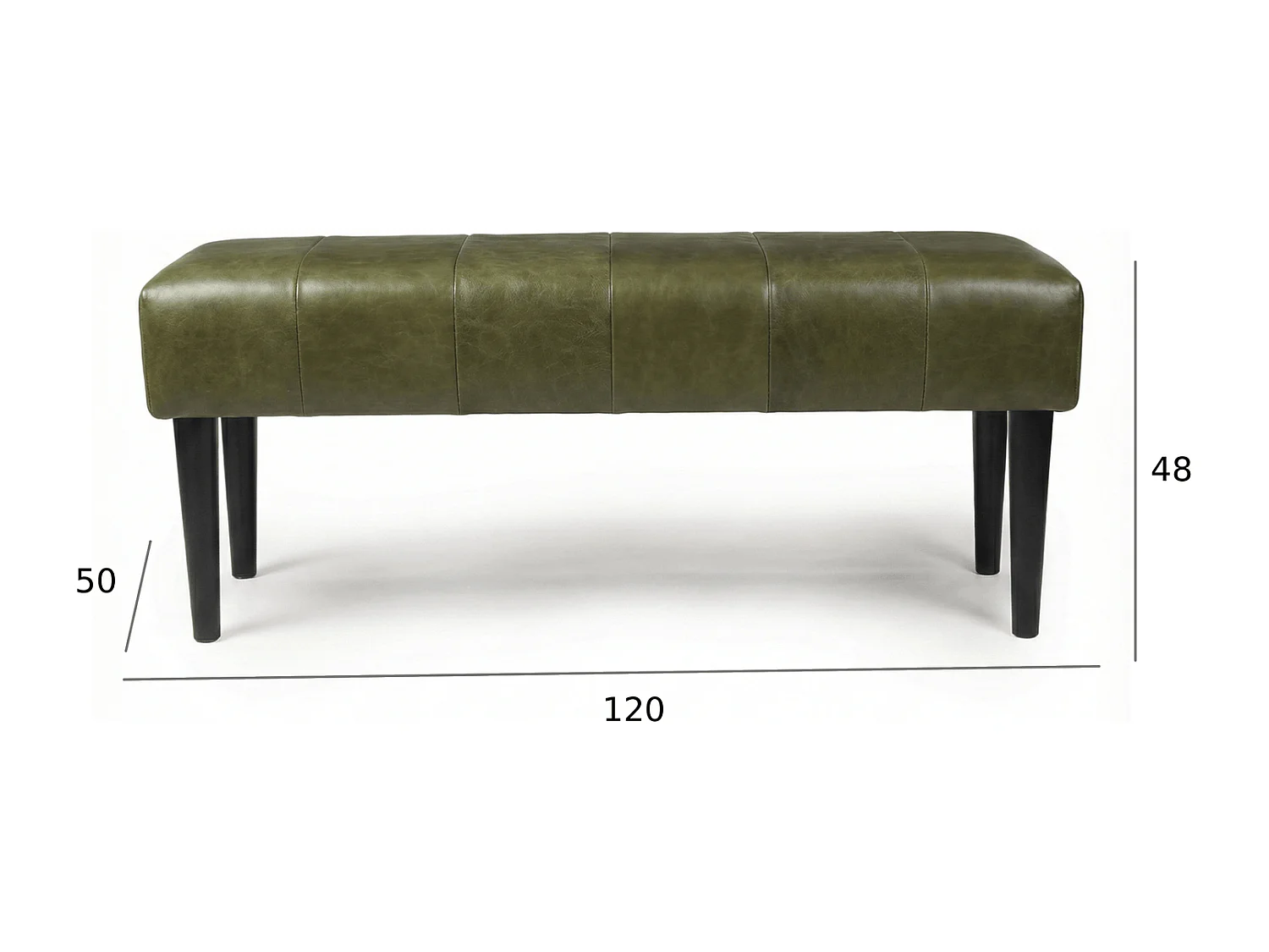 Sitzbank 120 cm Athea - Leder & MDF, Massivholz, Schaumstoff - Olivgrün