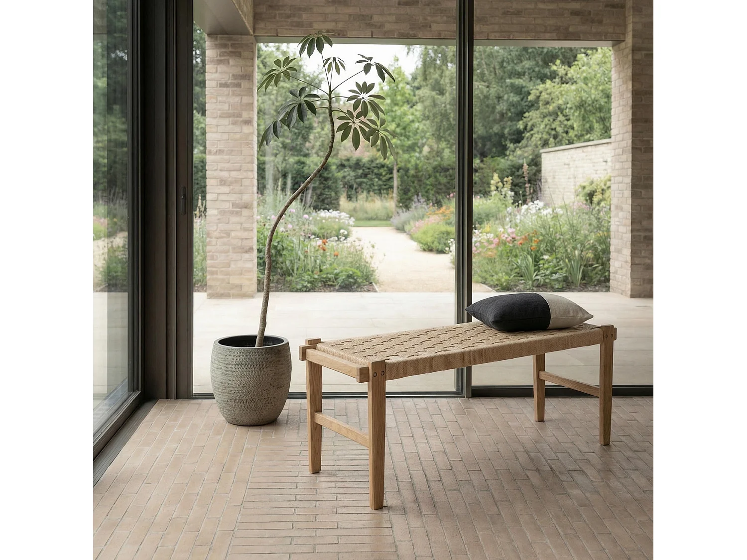 Sitzbank 110 cm Nobel - Papiergarn & Massives Eichenholz - Wildeiche