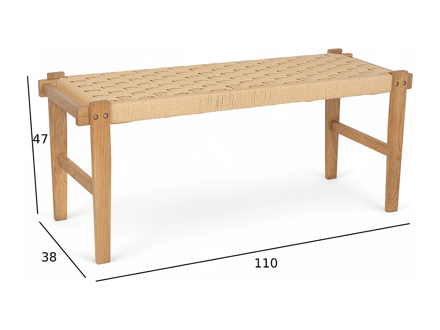 Sitzbank 110 cm Nobel - Papiergarn & Massives Eichenholz - Wildeiche